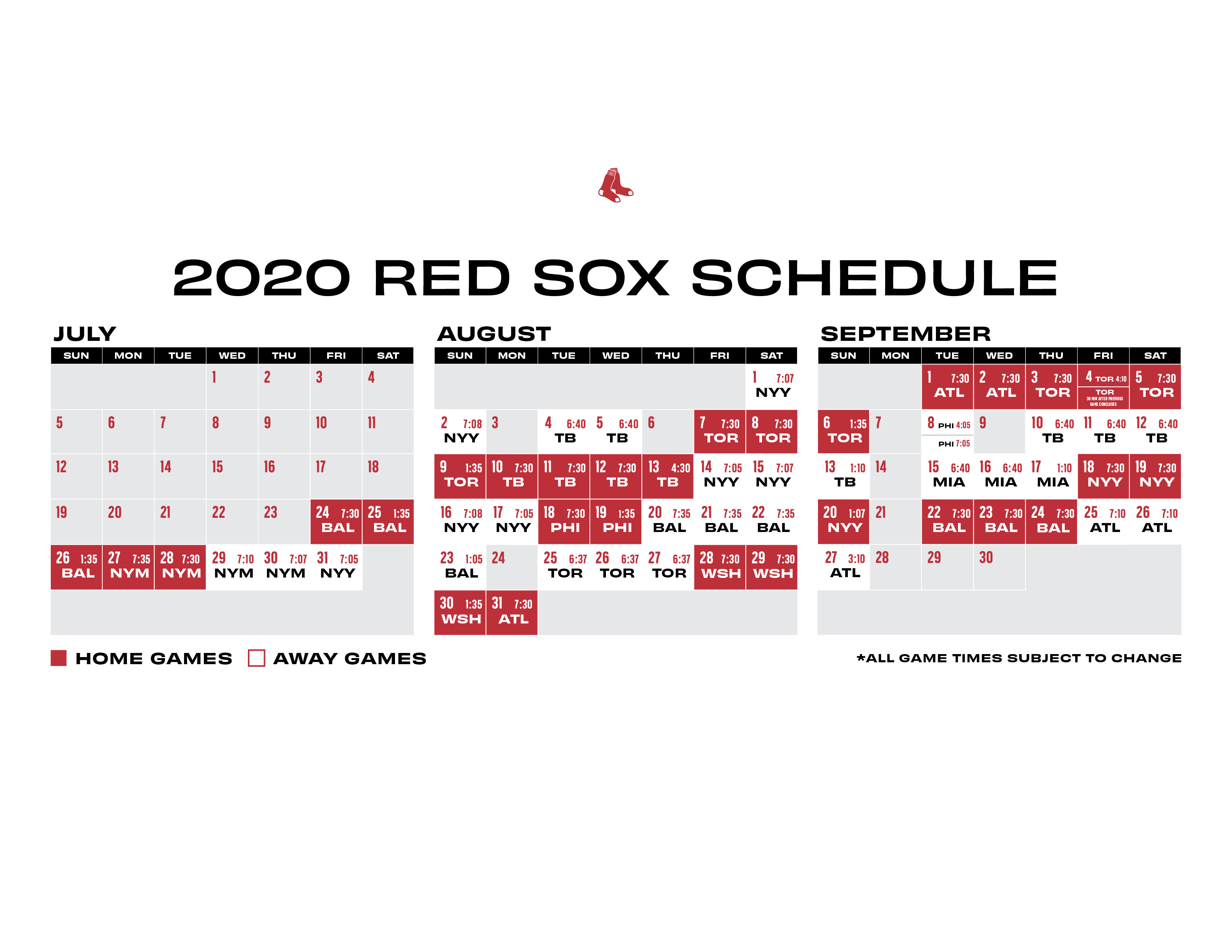 Regular Season Printable Schedule | Boston Red Sox