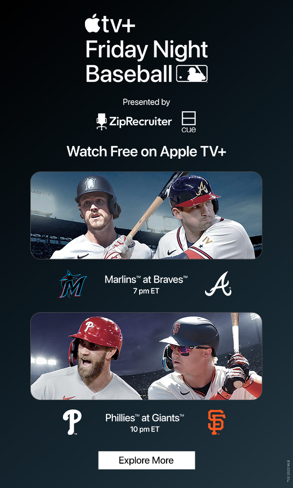 Friday Night Baseball Presented by Cue and ZipRecruiter. Watch Free Tonight. Apple TV+ subscription not required.