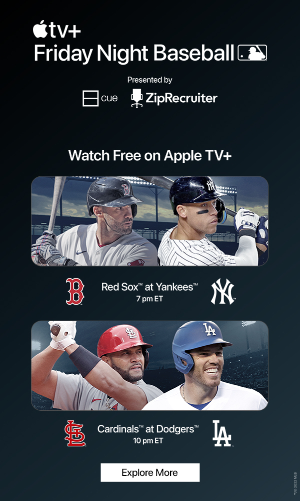 Friday Night Baseball Presented by Cue and ZipRecruiter. Watch Free Tonight. Apple TV+ subscription not required.
