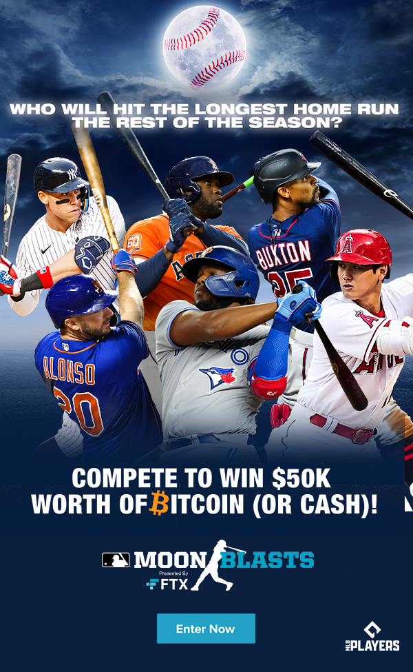 WHO WILL HIT THE LONGEST HOME RUN THE REST OF THE SEASON? COMPETE TO WIN $50k WORTH OF BITCOIN (OR CASH)! Enter Now
