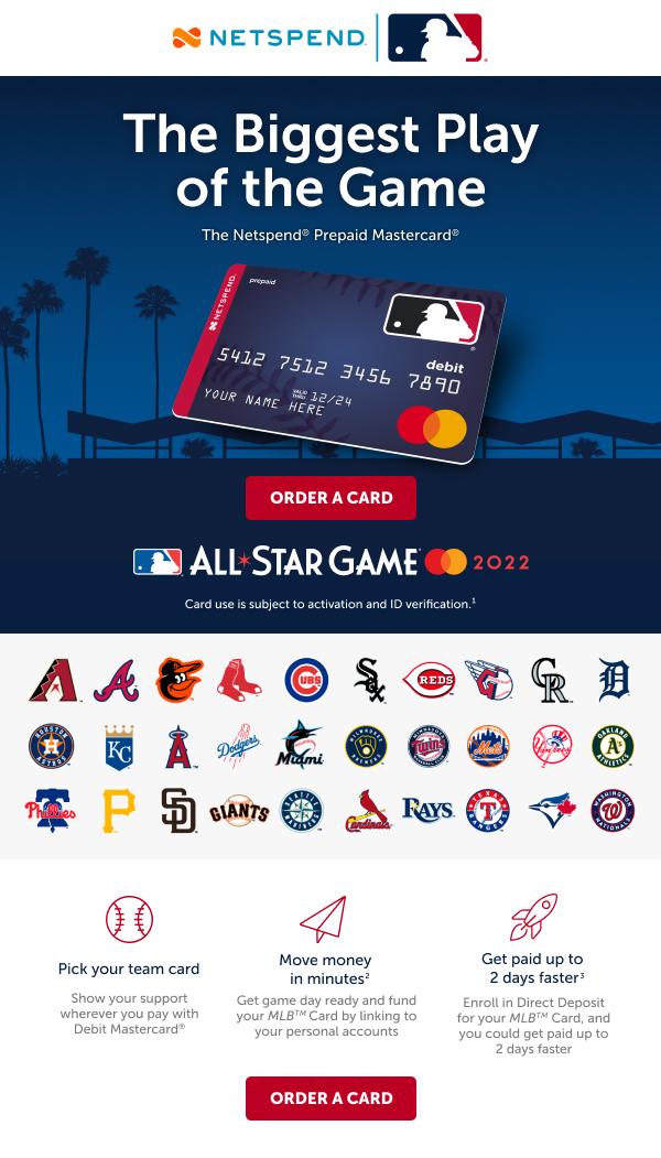 Netspend Prepaid Mastercard The official Prepaid Card of Major League Baseball Pick your Team