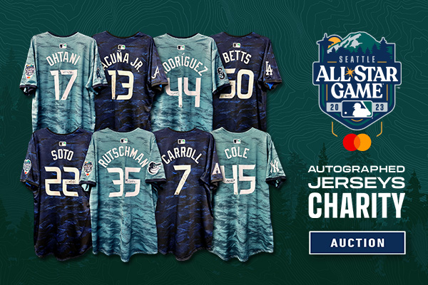 Bid on 2023 All-Star Game autographed jerseys from All-Star week in Seattle! This auction features jerseys from Shohei Ohtani, Ronald Acuña Jr., Mookie Betts and many more All-Stars. All net proceeds will benefit MLB Charities. Auction ends on 7/20 at 8 p.m. ET.
