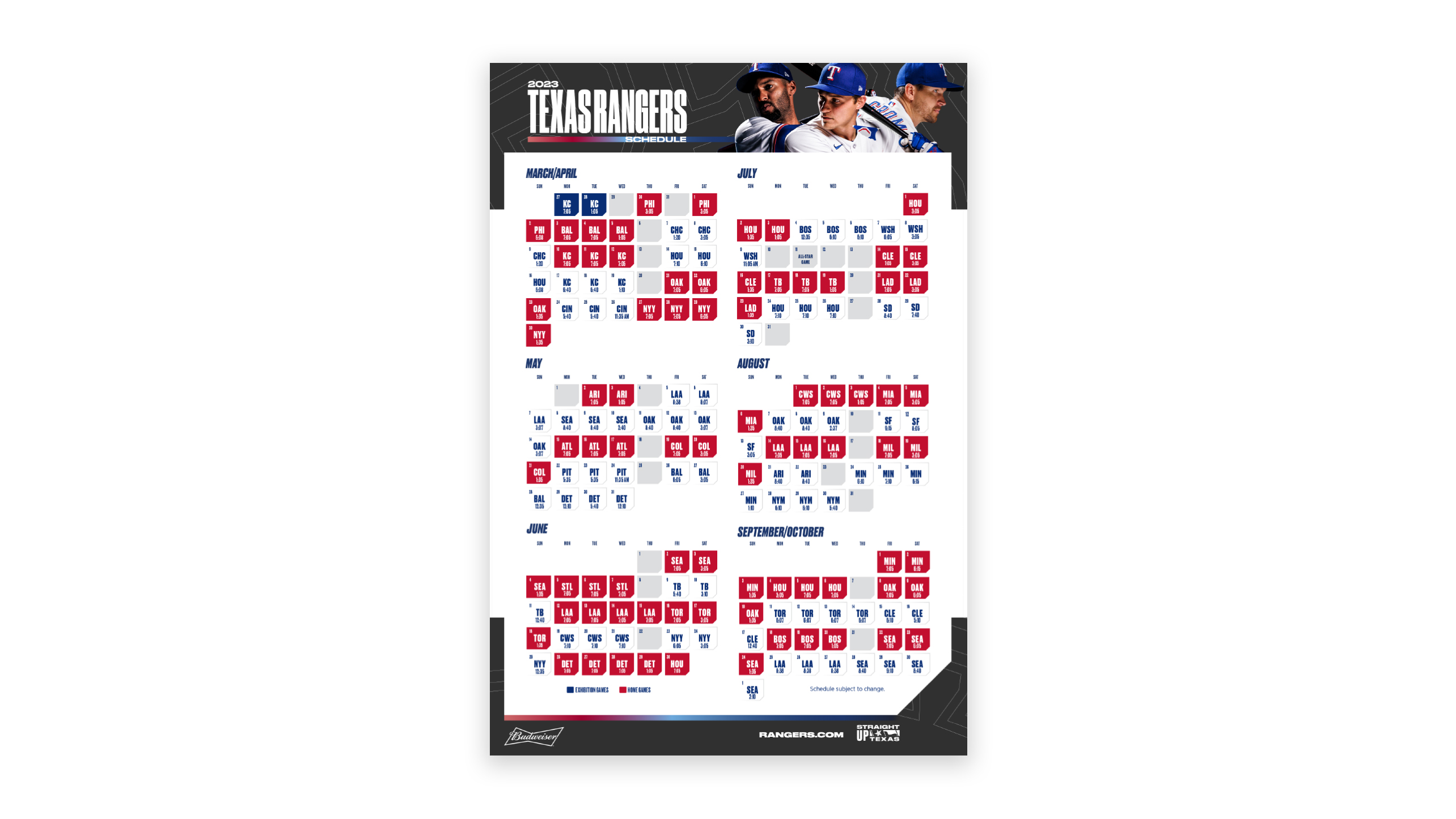 Texas Rangers Schedule
